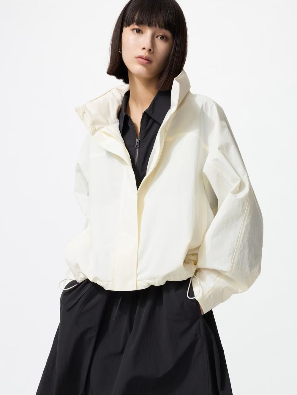 UNIQLO cropped windbreaker with foldable hood